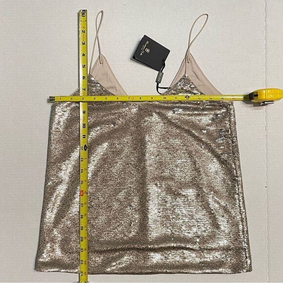 NWT Massimo Dutti Gold Sequin Blouse. Champagne sequins v-neck tank top NEW - Picture 4 of 14
